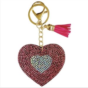 BAG CHARM Rhinestone Tassel Double Heart Purse Charm Key Chain